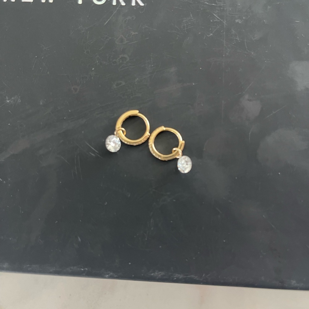 Sophia ratner 9mm diamond pave Huggies with .5 carat round diamond charm